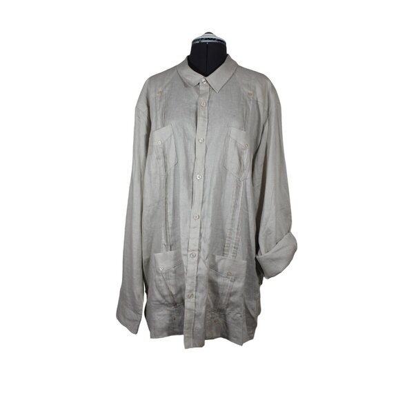 Cubavera men's traditional Guayabera button front‎ long sleeve beige linen shirt - Picture 1 of 9